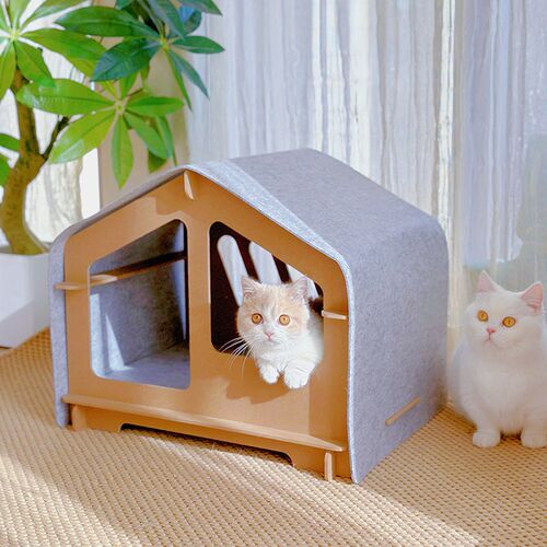 一织猫 简约毛毡猫屋 半封闭木质框架兔笼猫房猫窝狗窝宠物别墅