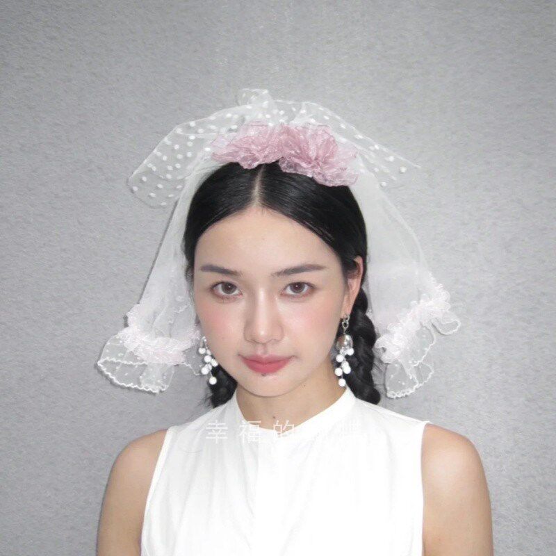 新娘头纱多层蓬蓬纱结婚求婚领证小头纱蕾丝花边头饰超仙森系白色