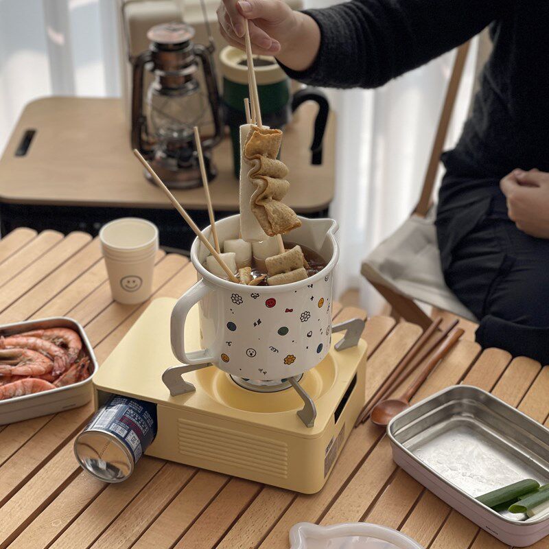 韩国笑脸搪瓷杯带刻n度量杯可加热油炸老式带盖大号油炸锅泡面锅