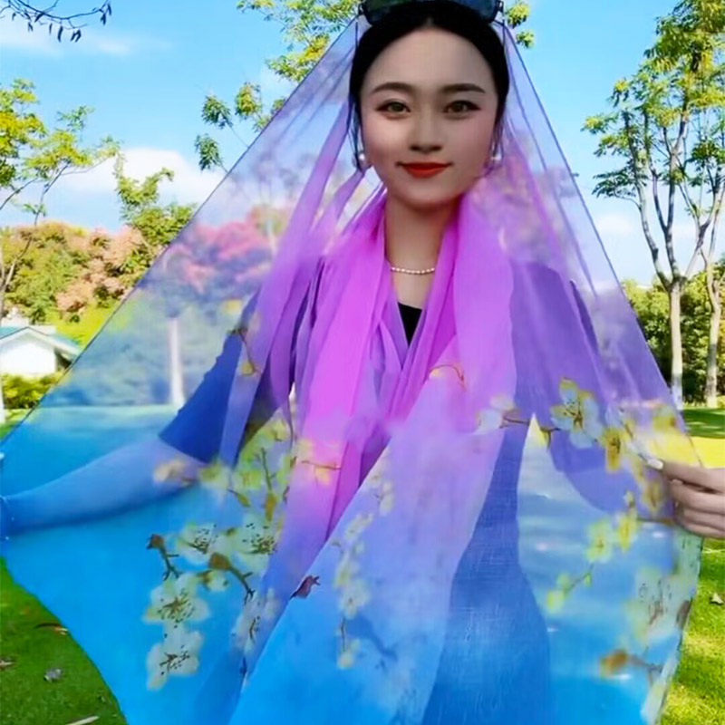 2023新款长丝巾女雪纺粉红色桃花纱巾披肩秋冬季气质渐层拍照围巾