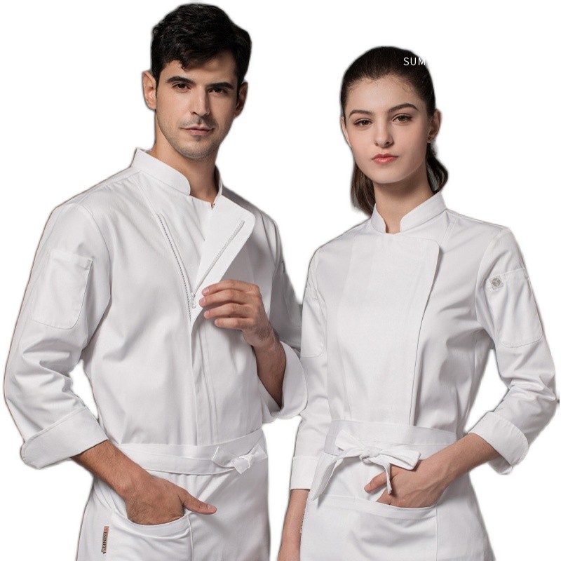 厨师服长袖酒店餐饮厨房工作服高档西餐厅拉N链厨师长饭店主厨工