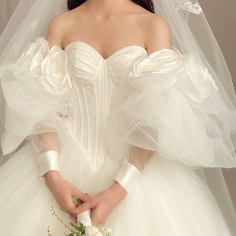 婚纱礼服袖子手臂套 夸张造型波点花朵韩式婚纱礼服蓬蓬袖子免缝