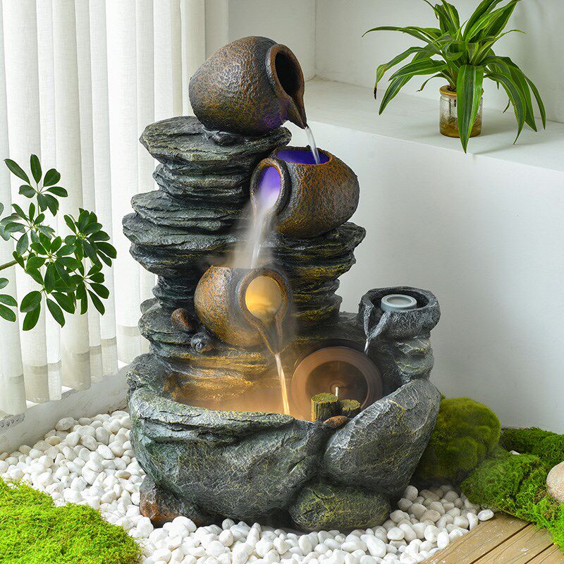现代简约鱼池f假山流水陶罐摆件循环水景观落地小庭院喷泉造景摆