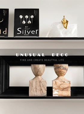 S 隔板陈设柜置物架装饰品软装样板间书房艺术Y洞石烛台摆件