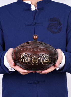 纯铜聚宝盆香炉彩铜室内香t炉香薰炉仿古檀香炉熏香炉供佛熏香摆