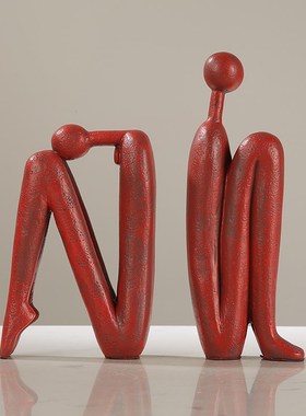 简约圆头火柴人树脂抽象t摆件客厅玄关装饰品样板间博古架摆设