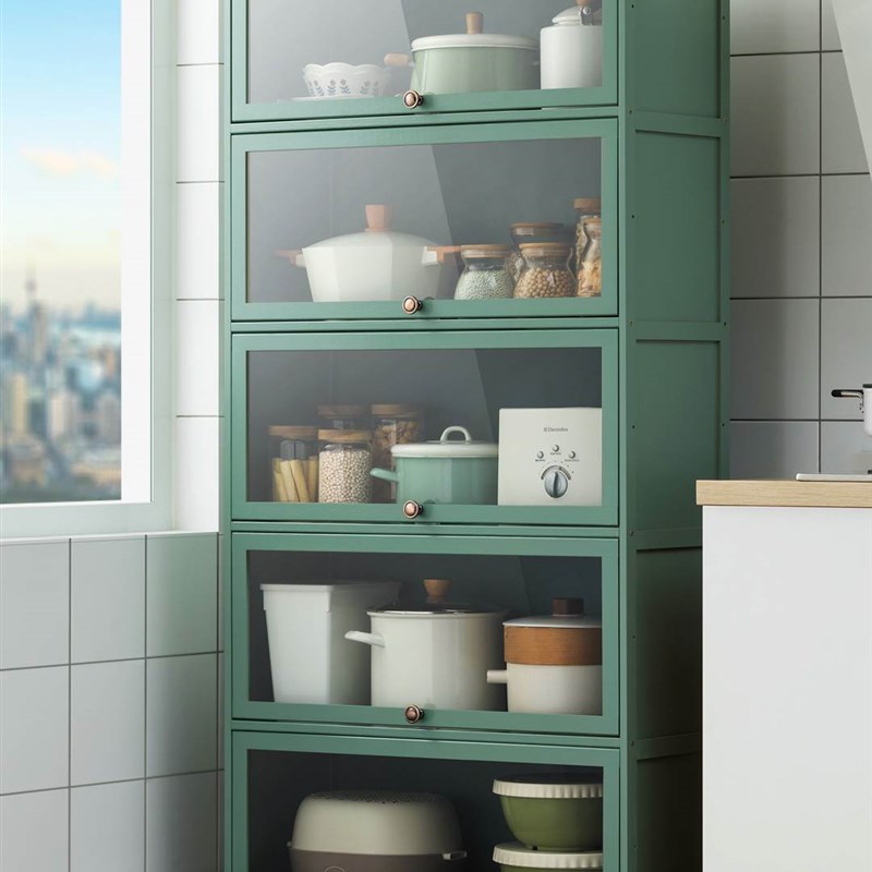 厨房收物收纳置物架o储物架多层架子竹木用品橱柜落地带门阳台柜