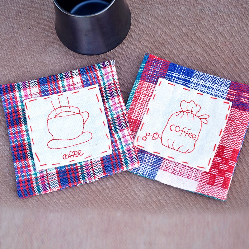 中式复古家居f布艺咖啡刺绣杯垫土布茶垫手织布餐垫壶垫老花布杯
