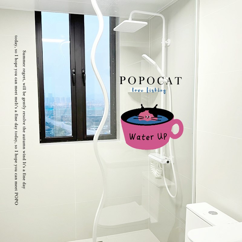 浴室隔断门贴自粘静电贴卡通小猫卫生间装饰墙贴家U用玻璃贴画窗