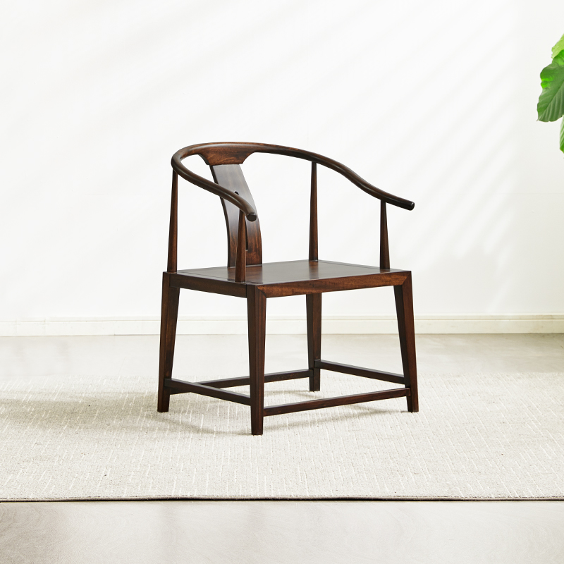 新中式圈椅三件套乌金木围椅休闲D椅明式扶手椅榫卯实木休闲椅