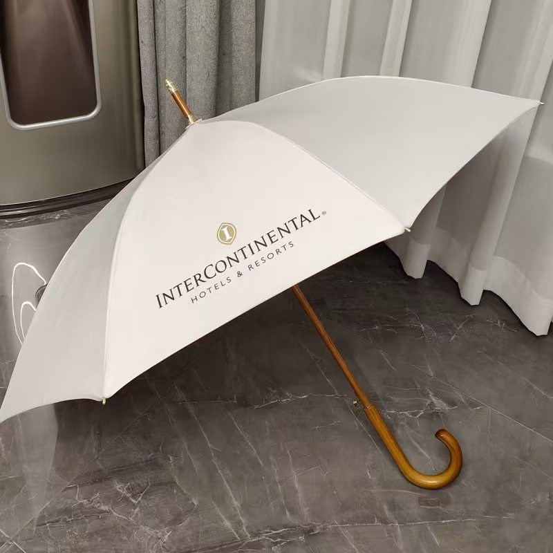 定制洲际酒店轻奢高端原木长柄伞白色双层人N情侣优雅简约弯柄雨