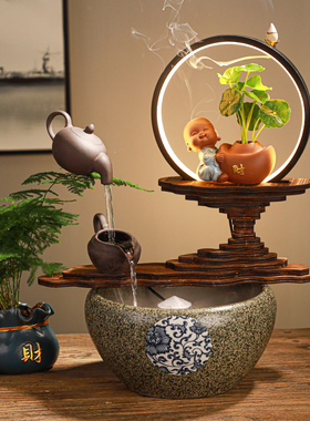 中式禅意悬壶循环流水喷泉加湿器客E厅景观桌面装饰品生财摆件礼