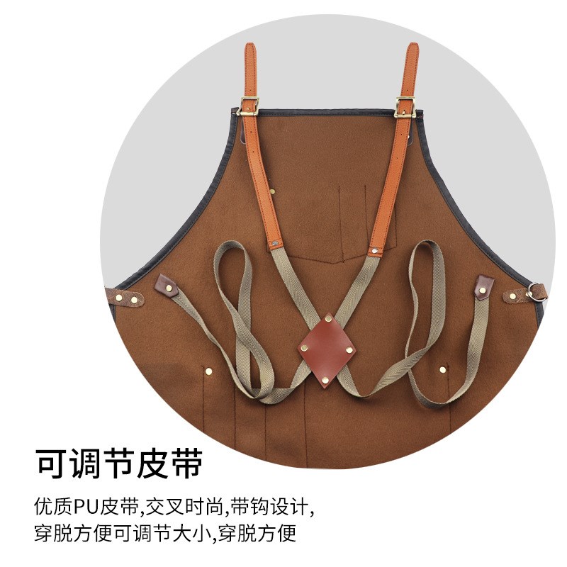 PU皮背带工作h围裙咖啡师理发师工作服餐厅花艺皮革围裙理发围布