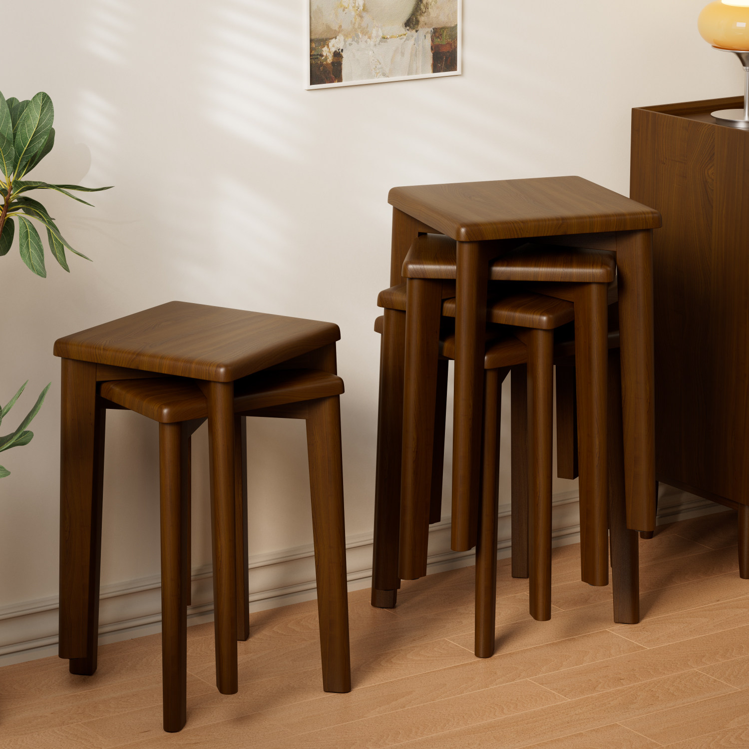 实木凳子家用小板凳结实耐用餐桌椅子木头圆凳可叠放方凳客厅矮凳
