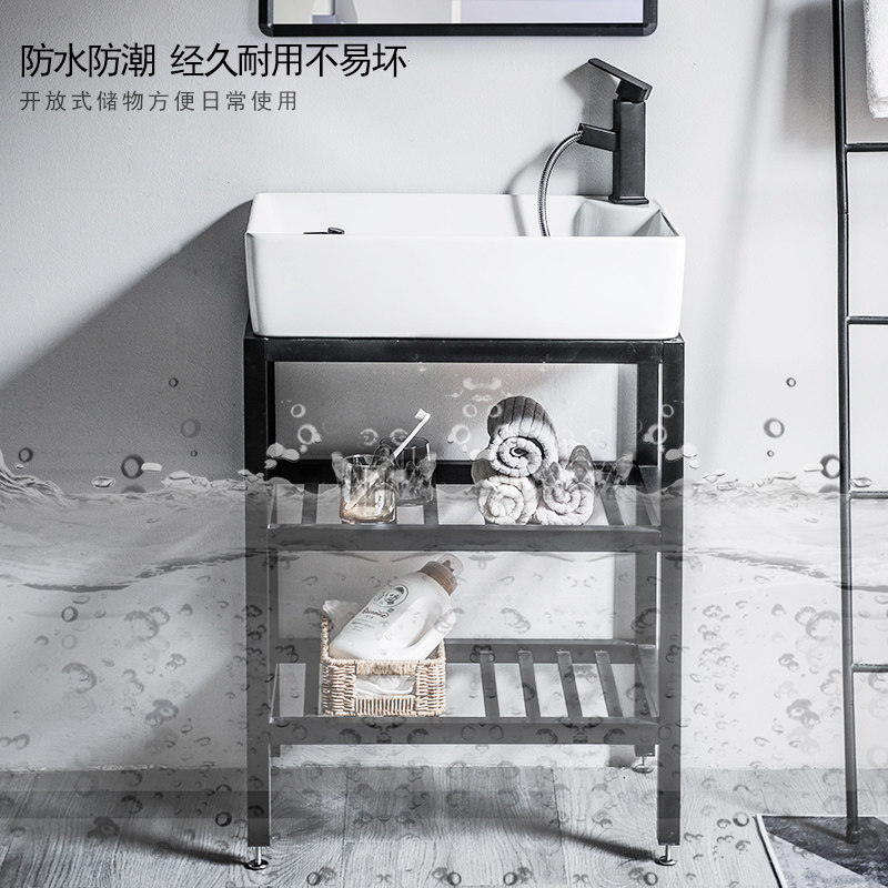 落地洗衣盆套装带搓l衣板一体小户型长51 58cm陶瓷洗衣槽阳台家用