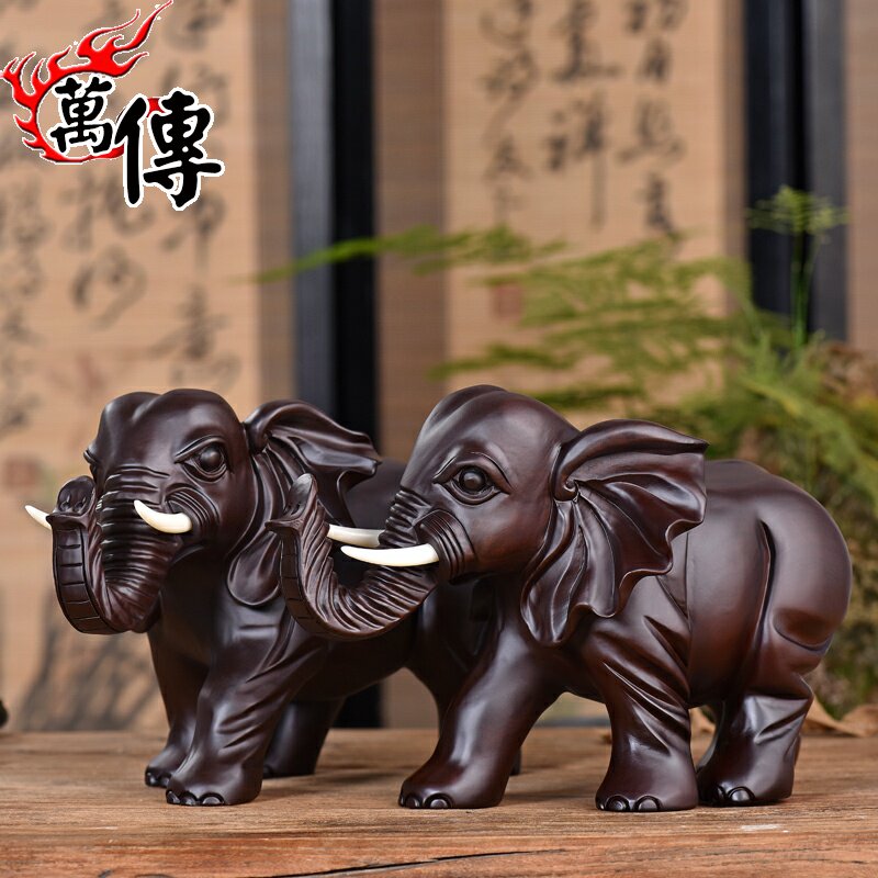 木雕大象摆件大号象一对黑檀木实木大象雕刻乔迁家居W装饰工艺礼