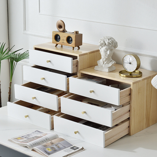 白色铜把手实木免安n装桌面收纳柜卧室客厅餐桌多层抽屉式置物架