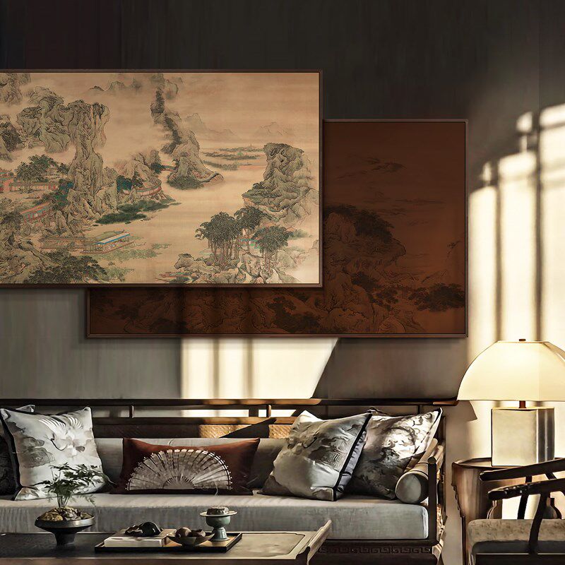 新中式客厅沙发背景墙装饰画高级感酒店餐厅浮雕立X体大尺寸挂画