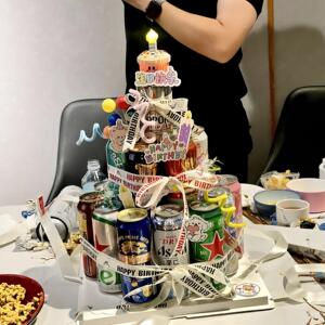 啤酒蛋糕diy材料包生日快乐奶油丝带装饰插牌送对象礼物拍照道具