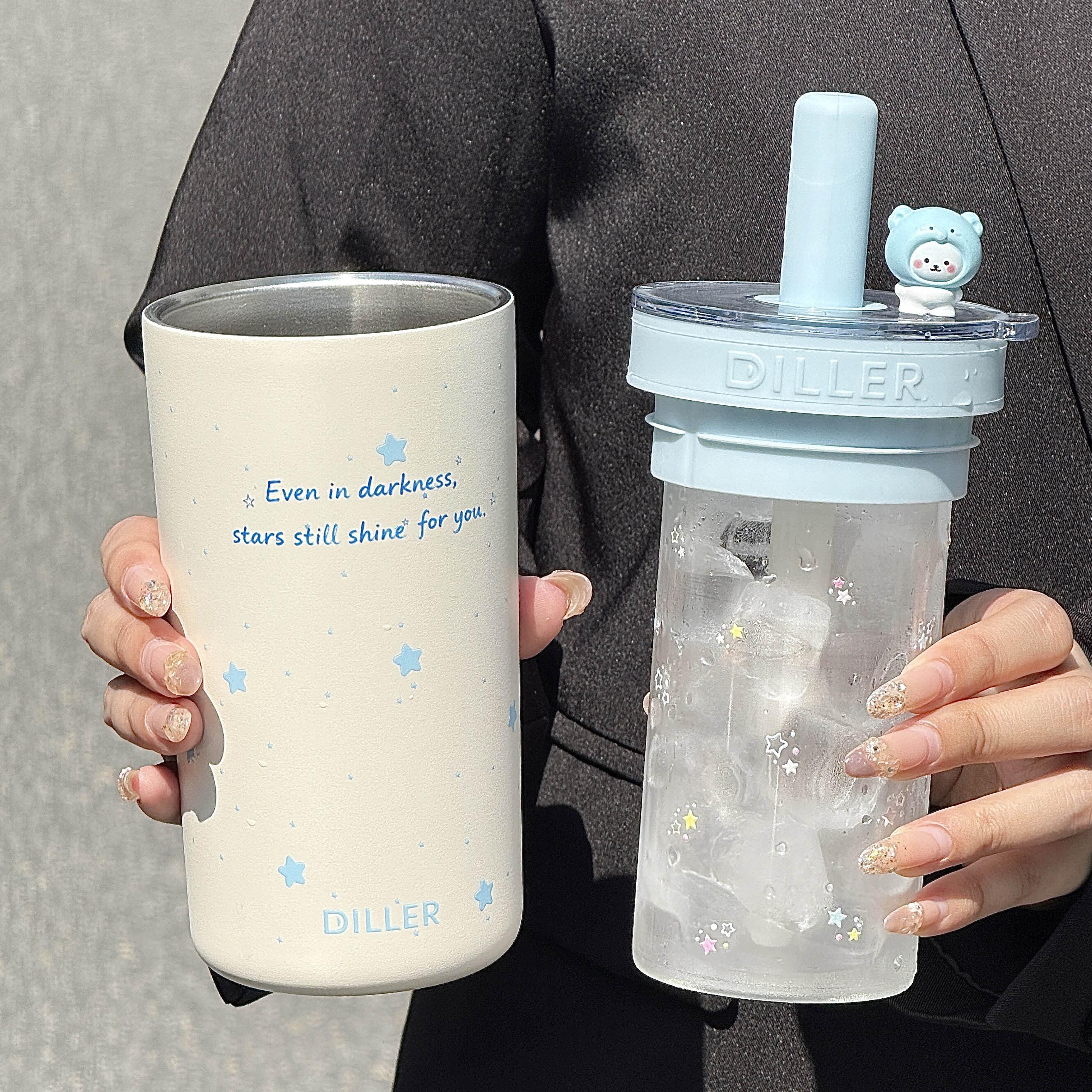 双层内胆玻璃保温水杯女生高颜值双享杯办公室316不锈钢吸管杯子