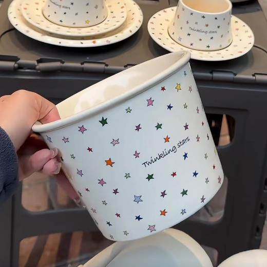 小红书露思同款星星餐具陶瓷菜盘子米饭碗家用泡面碗手握咖啡水杯
