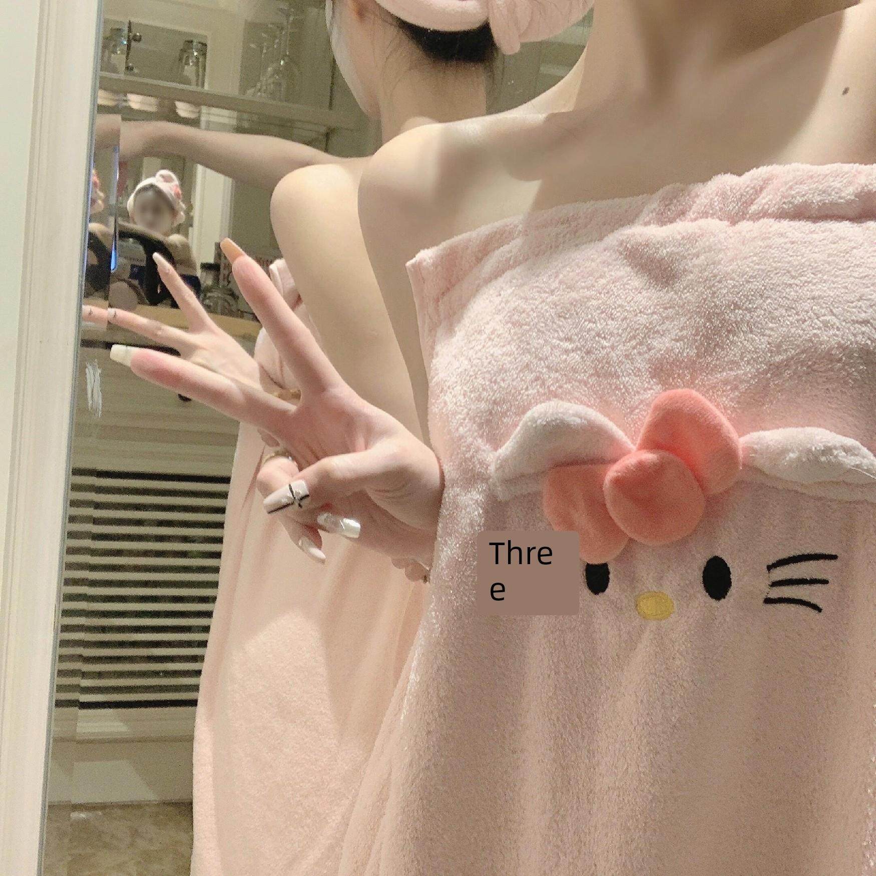 hellokitty猫浴巾可穿式吸水浴裙擦头发毛巾不掉毛珊瑚绒大裹巾