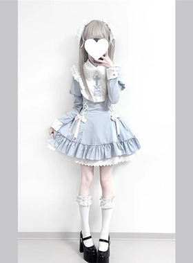 蓝色梦境日系doll感亚文化Lolita蕾丝花边洛丽塔裙绑带浅蓝色现货