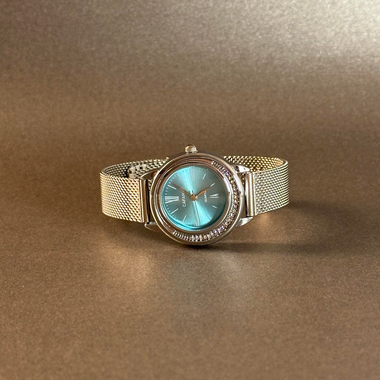 中古vintage蓝色海洋圆形手表女轻奢复古高级清冷感小众链条腕表