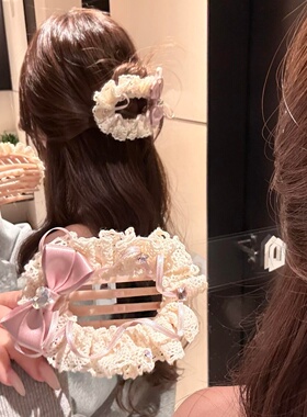 芭蕾风粉色蕾丝鲍鱼夹发夹蝴蝶结
