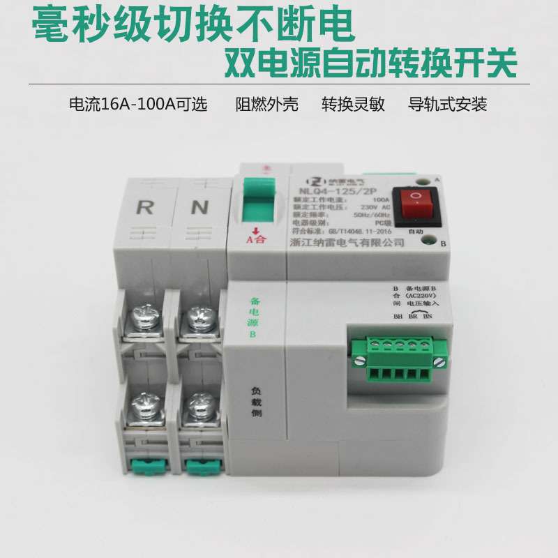 220V二极双电源自动转换开关63A100A2P发电机市电切换不断电家用