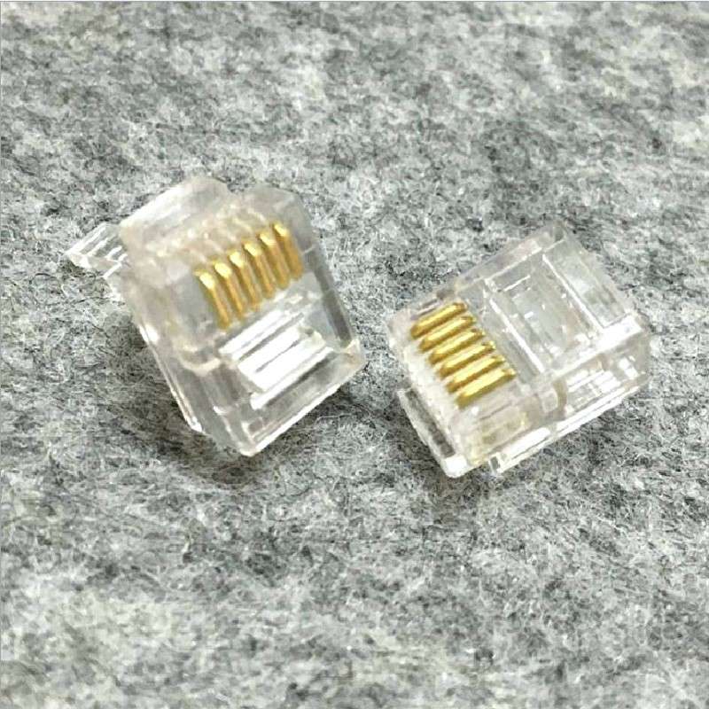 专用电话水晶头裸铜6芯6P6C RJ11语音线水晶头六芯连接头1000/包
