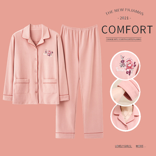 长袖 秋装 纯棉 秋季 春秋女老年中年妇女家居服2021年新款 妈妈睡衣