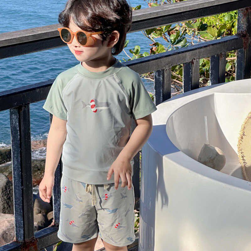 韩国儿童泳衣男童卡通短袖分体游泳衣沙滩度假男孩速干泳裤套装潮