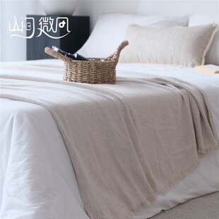 亚麻盖毯侘寂风高级感沙发毯休闲毯子F床尾毯床尾巾民宿酒店床搭