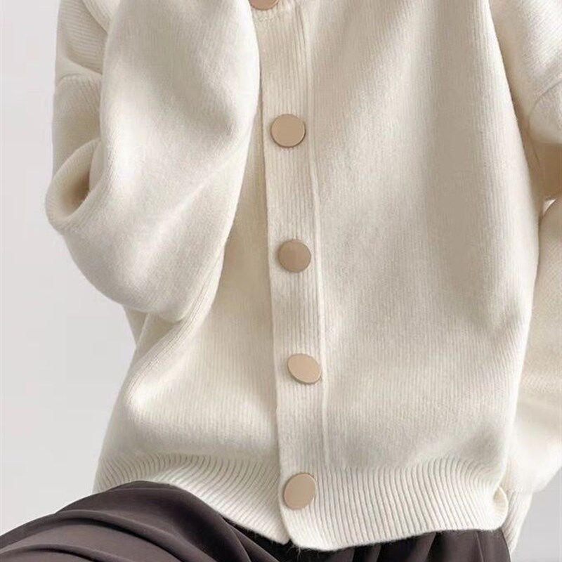 2025秋冬新款韩版宽松针织开衫女百搭毛衣外套上衣软糯慵懒风女装