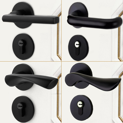 卧室门锁室内通用型欧式静音房间木门黑色锁家用磁吸门锁房门把手