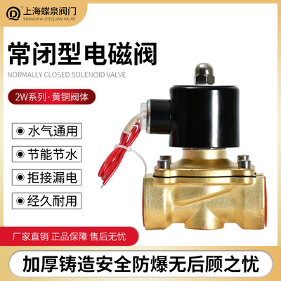 电磁控制阀220v黄铜常闭开关气阀24v12v4分6分水管放水阀电磁阀