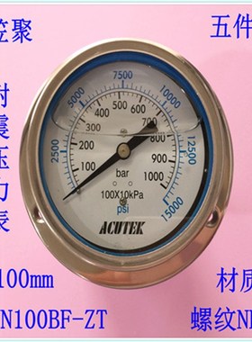 ACUTEK 原装出口 不锈钢耐震压力表 YN100BF-ZT 1000BAR NPT1/2