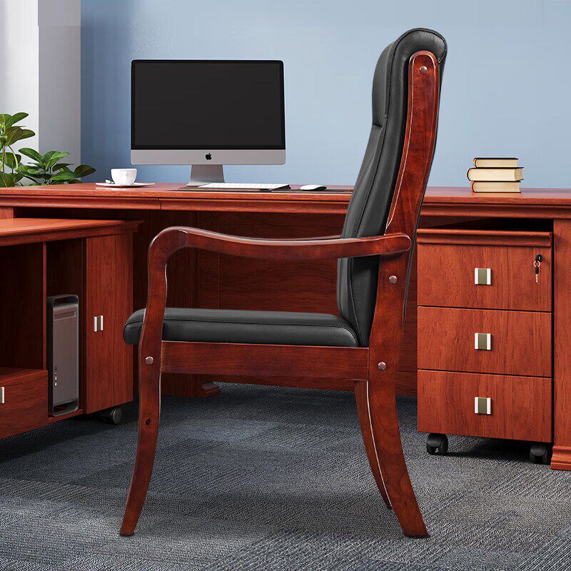 现代实木会议椅办公电脑书房椅四脚椅大班椅班前椅橡木实木椅西皮