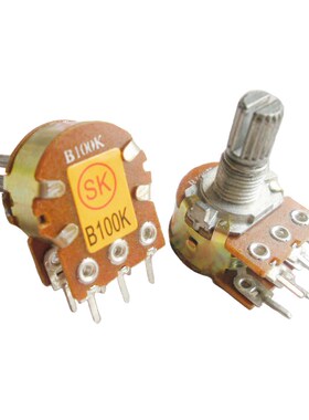 148双联6脚B100K B50K B20K B10K-15MM花轴电位器 16型碳膜电位器