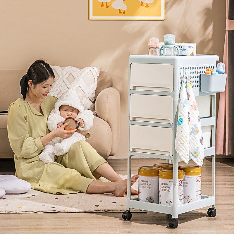 置物架小推车婴儿用品新生u儿宝宝抽屉式移动床头卧室奶粉罐收纳