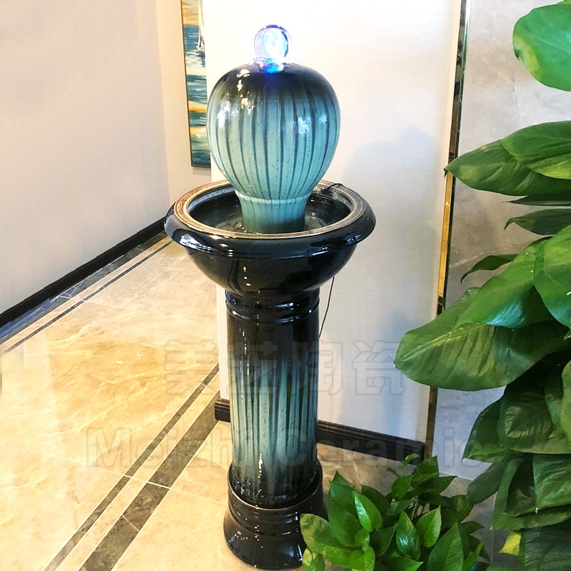别墅客厅欧式风水球陶瓷流水摆件循环水景喷泉花瓶加湿器开业礼物