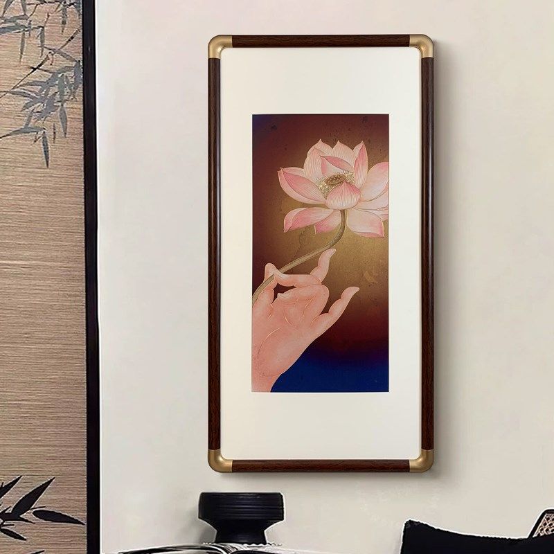 新中式禅意铜版画佛手拈莲铜雕画黄铜雕刻客餐厅玄关背景墙装饰画
