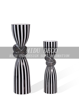 现代简约创意黑白条纹烛台装饰摆件售楼处客厅酒柜电视柜桌面饰品