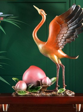 弗朗德工艺礼品全铜仙鹤寿桃摆件家居客餐厅玄关柜装饰乔迁贺寿