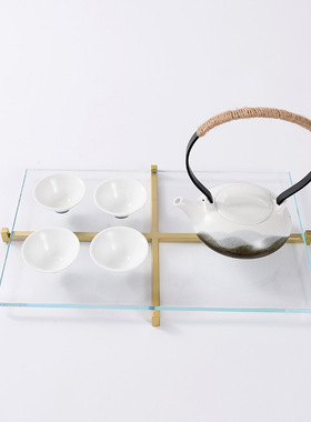 欧式轻奢现代简水晶托盘摆盘摆件样板房售楼处软装饰品收纳摆设