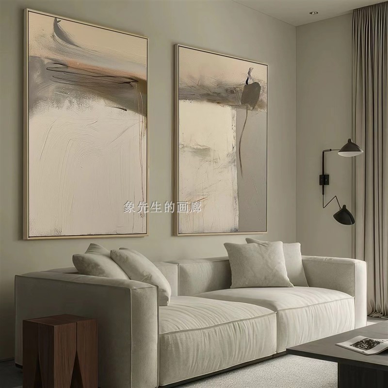 侘寂风高级灰抽象画纯手绘黑白灰肌理油画客厅餐厅玄关大幅无框画