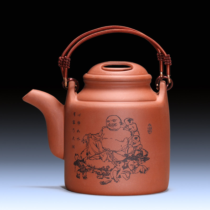 正品手工原矿清水泥紫砂茶壶宜兴 特大提梁壶 880毫升