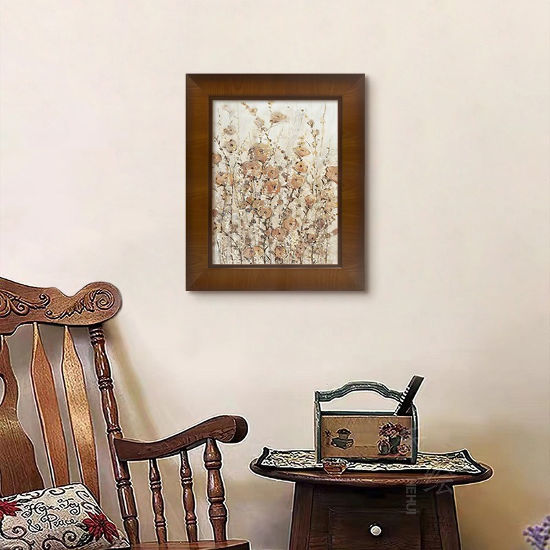 法式花卉中古风餐厅壁画客厅沙发背景墙装饰画实木边框美式床头画