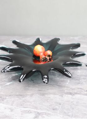 新中式水花琉璃果盘样板房售楼部卧室客厅书房餐厅桌面饰品摆件